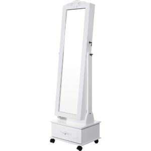 Songmics Songmıcs Tekerlekli ve LED Aydınlatmalı Kilitlenebilir Mücevher Dolabı, Beyaz, JBC61W