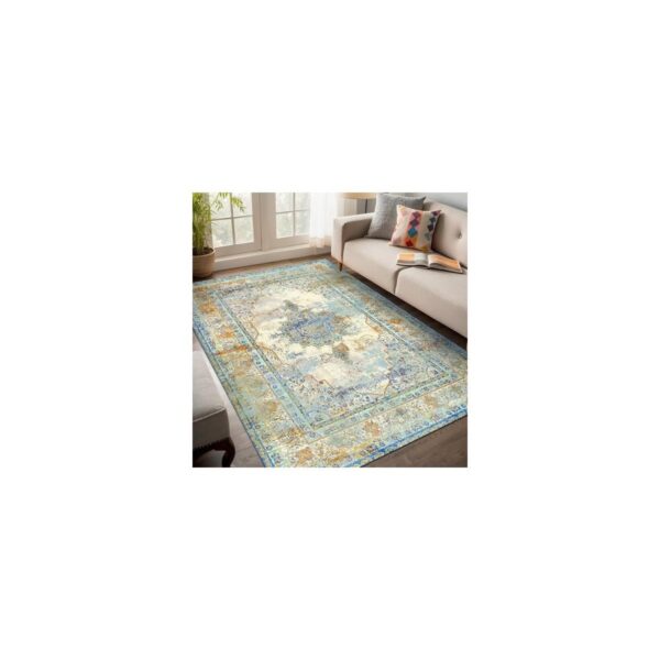 Trendy Pazars Dizayn Berty Kadife Pamuk Tabanlı Yıkanabilen Kaydırmaz Antibakteriyel Salon Halısı 120X180
