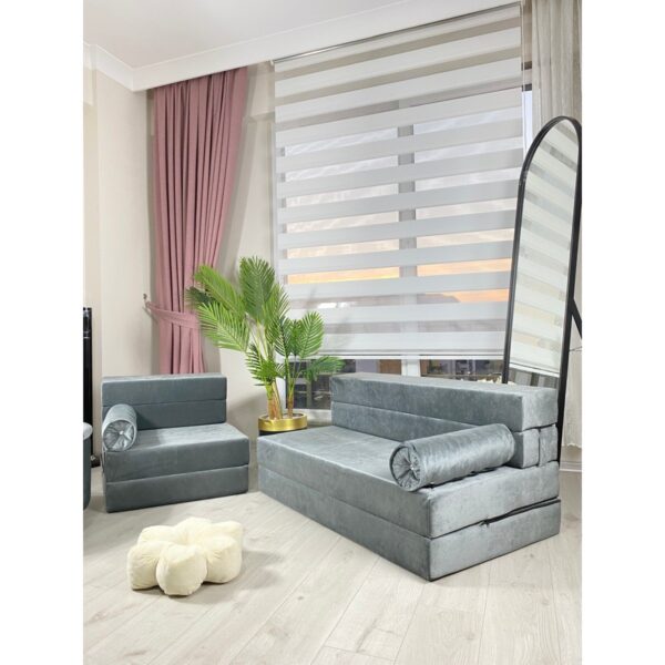 Minness Katlanır Koltuk Yataklı Açık Gri Mikrofiber Kumaş 120*200 cm Ergonomik Tasarım