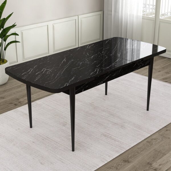 Concept Ram Serisi, MDF 80 x 132 cm Açılabilir Masa Takımı,siyah Mermer Desen Masa 4 Sandalye
