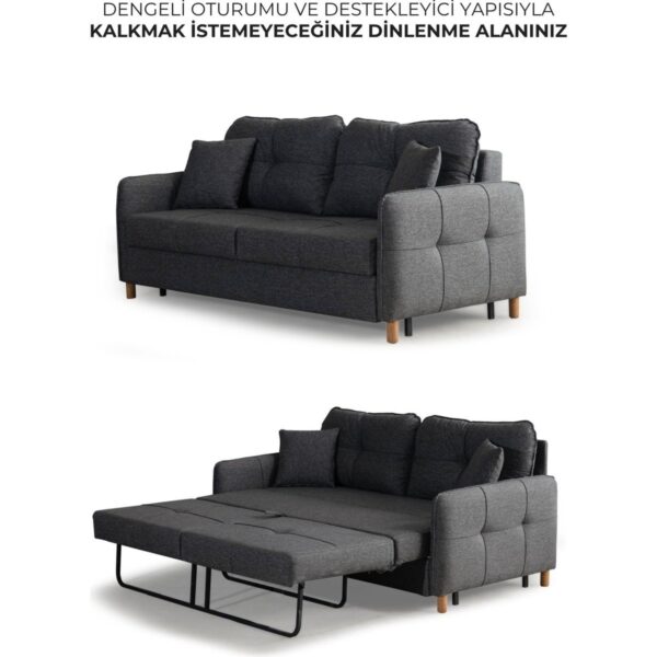Nehir Ikili Kanepe Açılır Yataklı Çift Kişilik Yatağa Dönüşen Loveseat Kırlentli Antrasit
