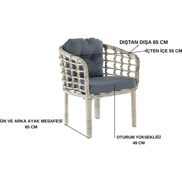 Kartepe Galvaniz Boru 2 1 1 Sehpa(60*90) Rattan Bahçe Balkon Takımı,Gri Rattan