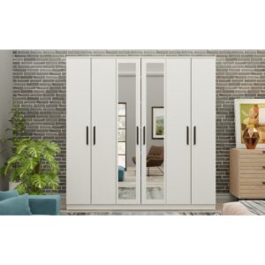 Metalia Gm 081 Favorite 6 Kapılı Aynalı Beyaz Siyah Kulplu Gardırop