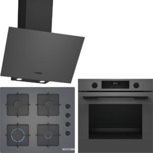 Bosch Gri 3 Lü Ankastre Set 481 ( HUA717BN0T - POP6C9P31O - DWK64PJ70T ) - Buhar Destekli