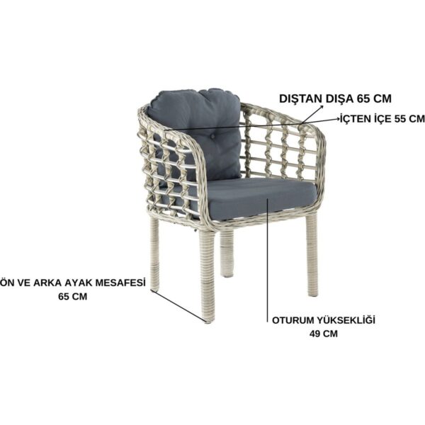 Kartepe Galvaniz Boru 2 1 1 Sehpa(60*90) Rattan Bahçe Balkon Takımı,Kahve Rattan / Krem Kumaş