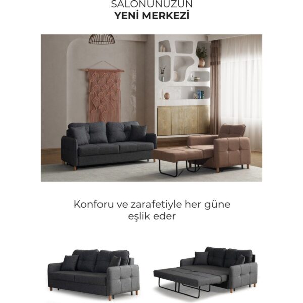 Nehir Ikili Kanepe Açılır Yataklı Çift Kişilik Yatağa Dönüşen Loveseat Kırlentli Antrasit