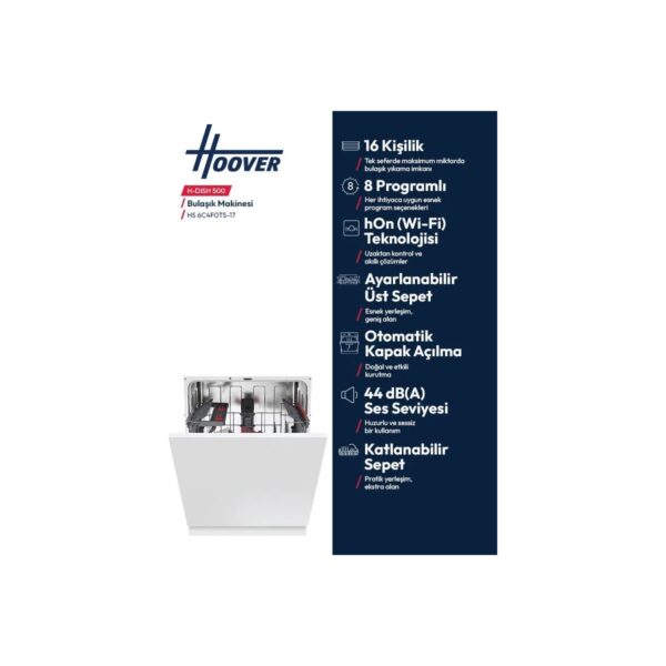 Hoover HS 6C4F0TS 8 Programlı Wi-Fi Bağlantılı Tam Ankastre Bulaşık Makinesi
