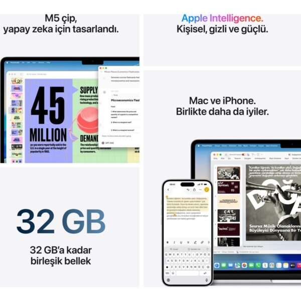 Apple MacBook Air M5 16GB 512GB SSD macOS 15″ Taşınabilir Bilgisayar Gece Yarısı MDVH4TU/A