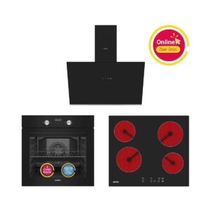 SİMFER Ankastre Set Siyah Dijital Elektrikli Cam Ocaklı Turbolu 3'lü Set (Fırın+Elektrikli Ocak+Davlumbaz)