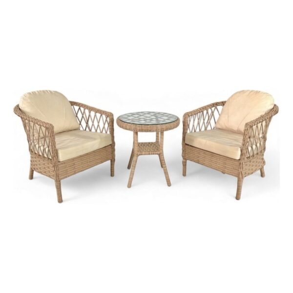 Monalin Mobilya Miami Kapuçino 2 Kişilik(1-1-Masa) Rattan Örgü Bahçe & Balkon & Teras Masa Sandalye Takımı