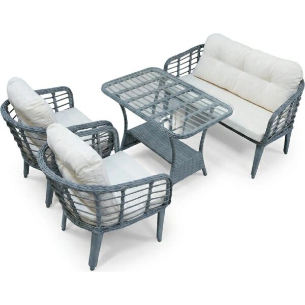 Kartepe Galvaniz Boru 2 1 1 Sehpa(60*90) Rattan Bahçe Balkon Takımı,Gri Rattan