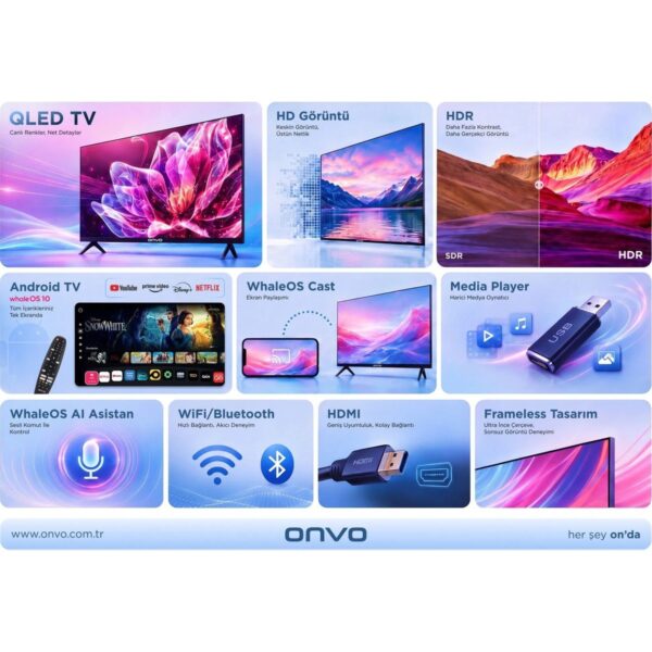 Onvo 32VQ80F3HA 32” 82 Ekran Uydu Alıcılı Hd Ready Whaleos QLED TV