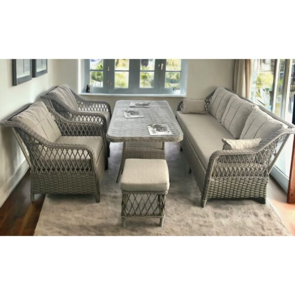Petra Alüminyum Rattan 3+1+1+Masa(80*140)+2 Puf Bahçe Balkon Mobilyası,Krem
